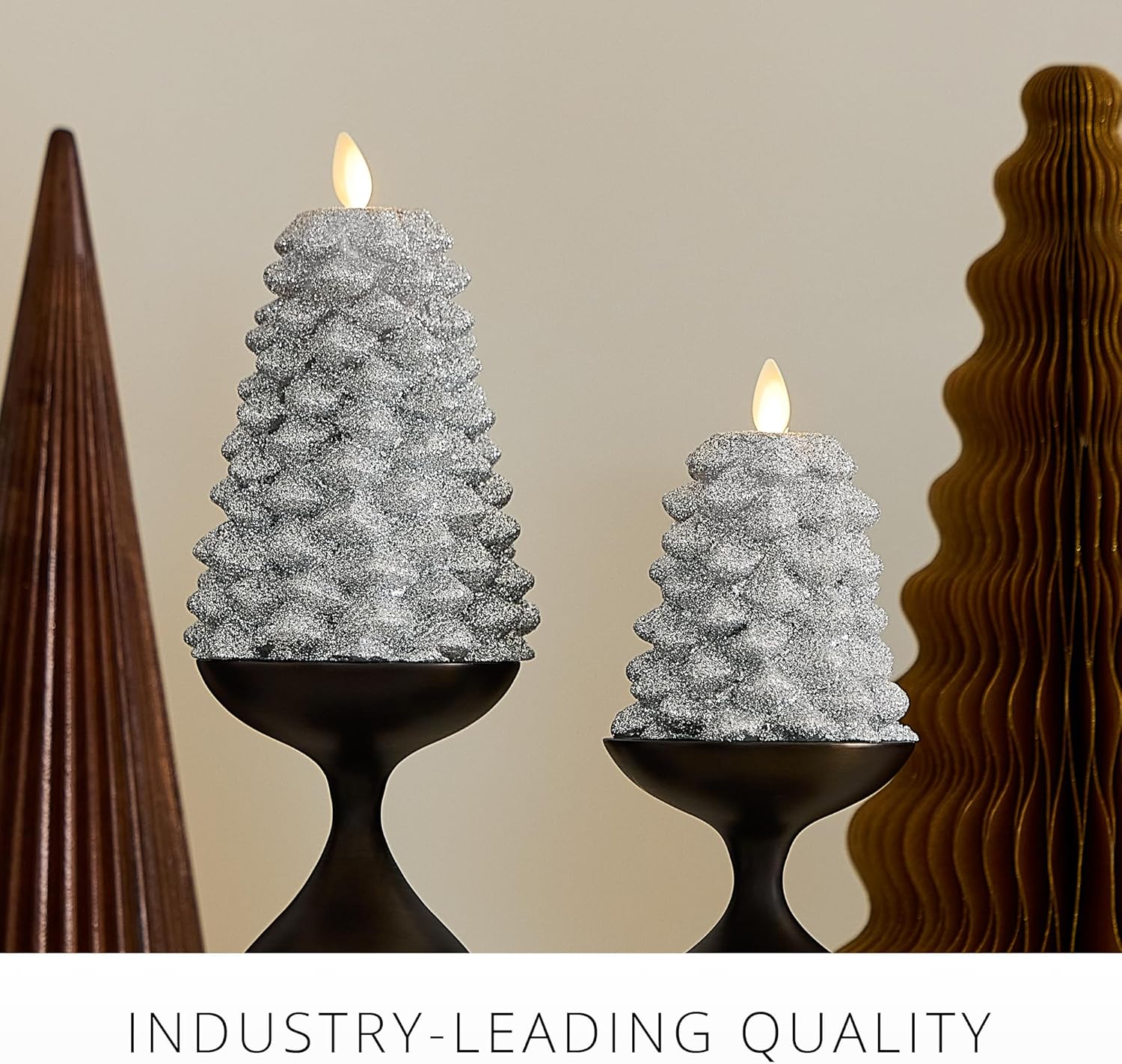Luminara Brilliant Silver Glitter Flameless LED Candle North Tree Moving Flame Pillar (3.8" x 6") - Image 3
