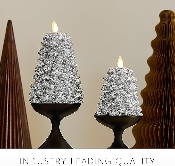 Luminara Luminara Brilliant Silver Glitter Flameless LED Candle North Tree Moving Flame Pillar (3.8" x 6") photo 3