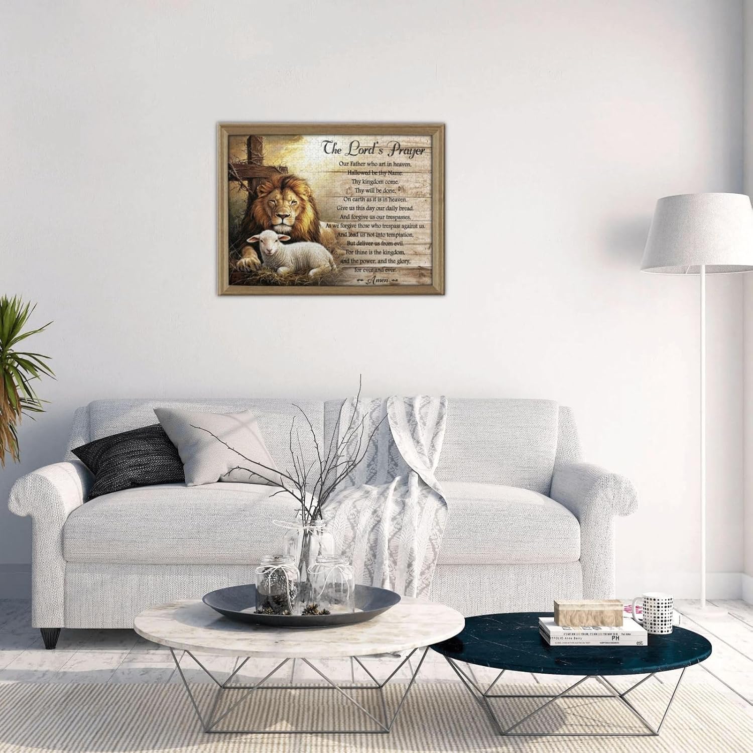 Christian Religious Puzzles for Adults 500 Piece Lion and Lamb Cross Jigsaw Puzzle Inspirational Motivational Spiritual Bible Puzzle Christian Puzzles for Home Church Decor