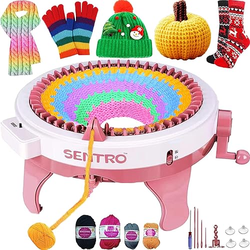 SENTRO Knitting Machine 48 Needles Knitting Machine with Row Counter, Smart Automatic Knitting Loom Machine for Adults and Beginner, Circular Knitting Crochet Machine Kit for Hat,Scarf,Glove,Sweater