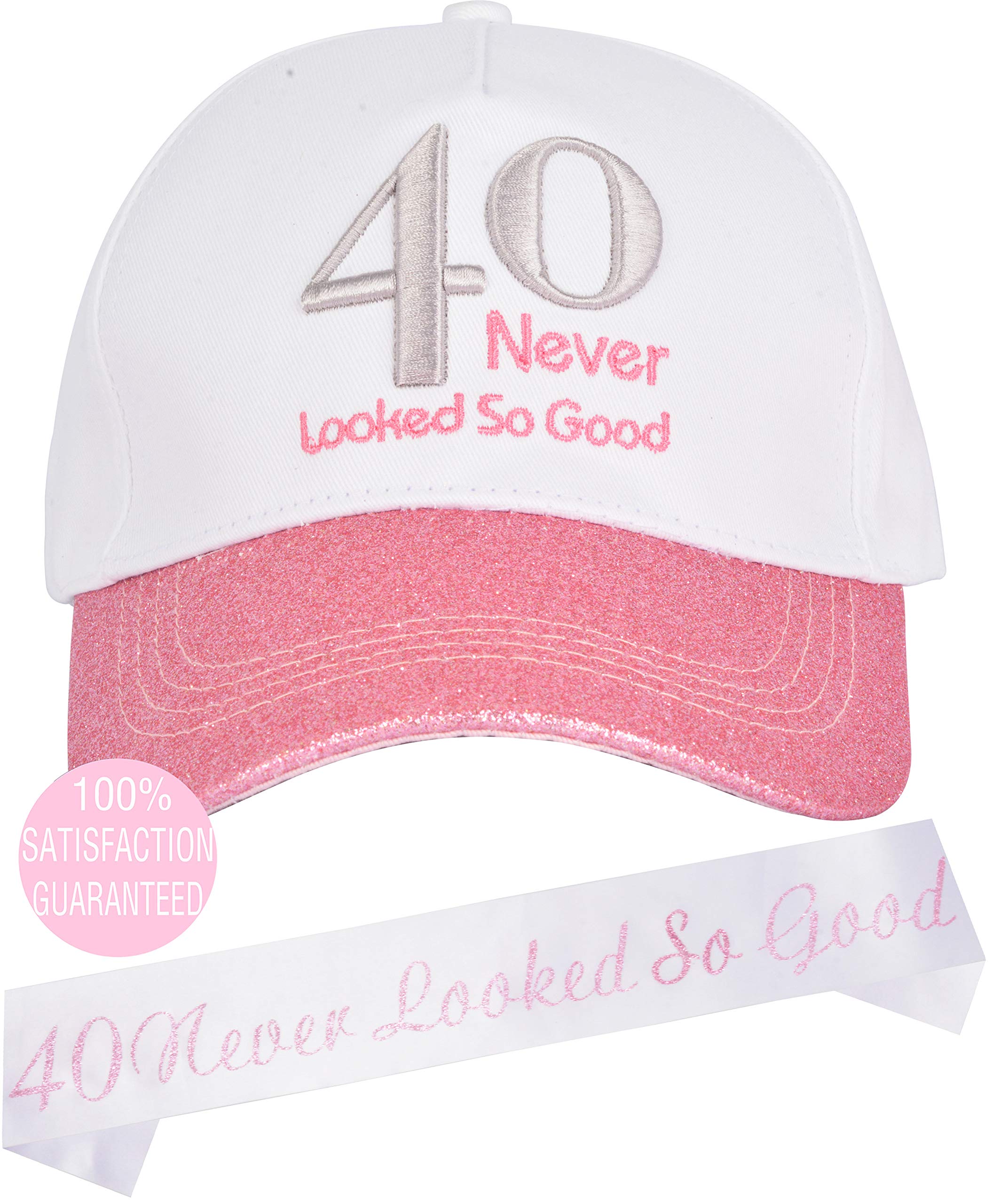 40th Birthday Gifts for Women, 40th Birthday Sash and Hat Pink, 40th Birthday Party Supplier, 40th Birthday Decoration for Women, 40th Baseball Cap, 40th Birthday Party Supplies Gifts and Decorations