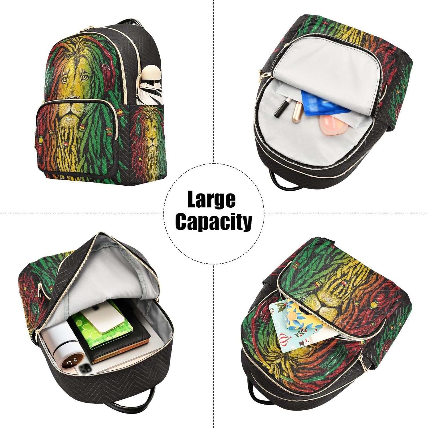 Rastafarian Lion Mini Backpack for Women, LightWeight Travel Backpack Purse Shoulder Bag Small Casual Daypack for Womens