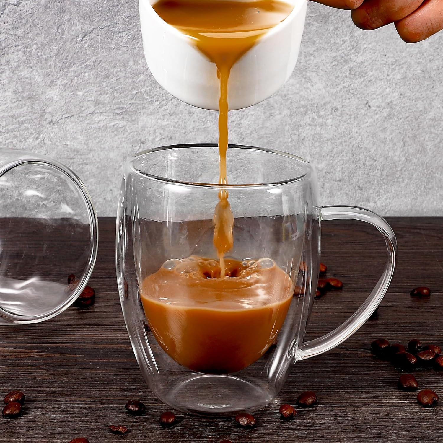 Clear Glass Double Wall Insulated Round Coffee Mugs Set of 6 Pieces - Medium Size 12oz Best Reusable Coffee Mug for Home Cafe Restaurant Perfect for Espresso Capucinno Lungo Latte Coffee - Image 5