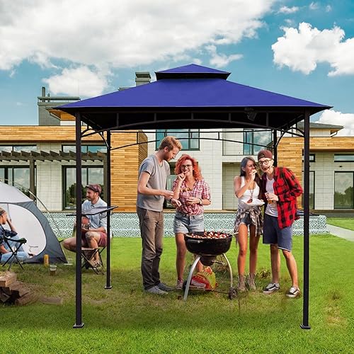 Miniatura 10 de Tanxianzhe Cubierta superior de repuesto para cenador de parrilla de 5 x 8 pulgadas, techo de barbacoa de doble nivel, solo apto para cenador modelo