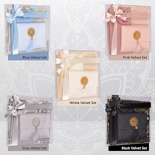 Miniatura 9 de Juego de regalo islámico de alfombra de oración, tapete de oración de terciopelo, cuentas de oración, bufanda y libro Yaseen, regalos perfectos para