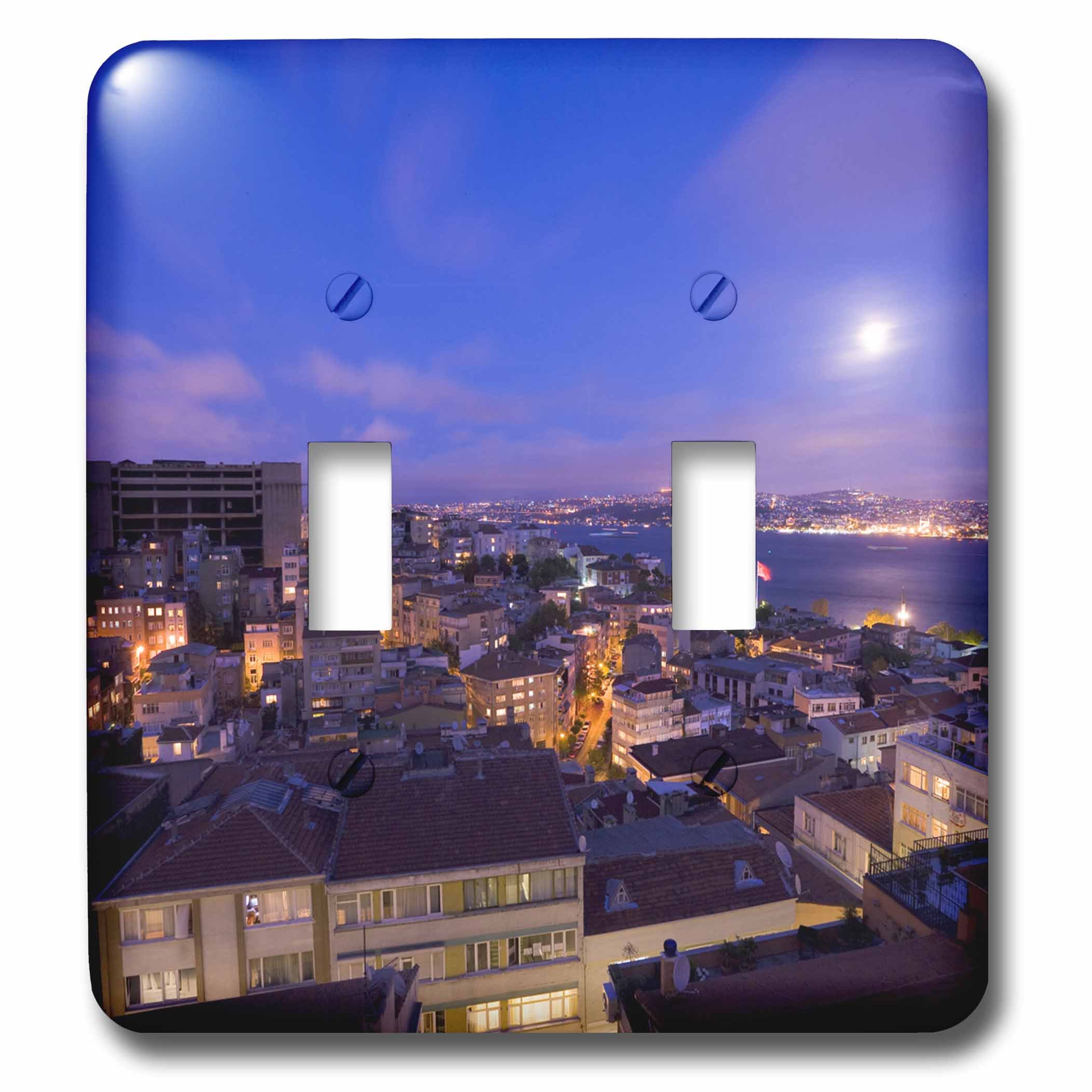 Double interrupteur à bascule décoratif vue nocturne d'Istanbul pour la maison