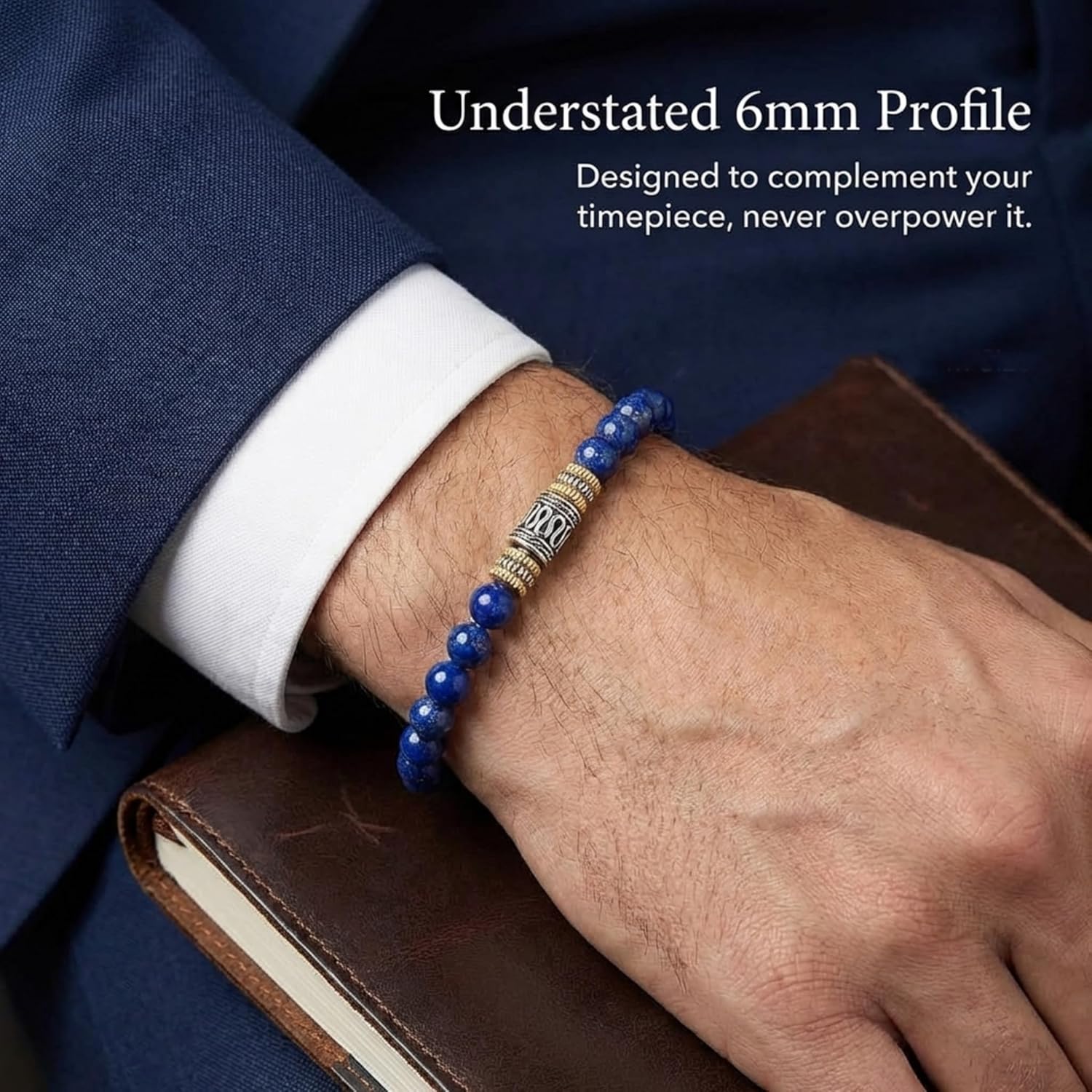 Kartini Studio Lapis Lazuli Bracelet, Lapis Lazuli and Sterling Silver Bracelet, Quality Bead Jewelry for Men