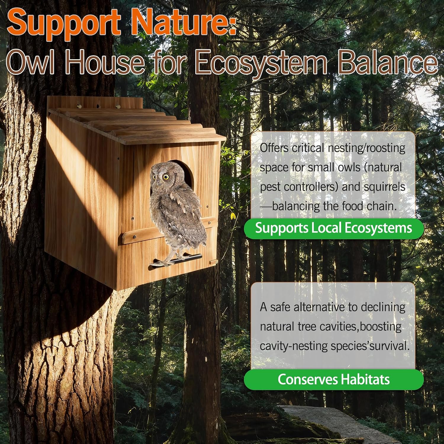 Large Owl House for Outdoors, 17" x 12.5" x 12.5" Premiun Wooden Owl Boxes for Outside, Bird Nesting Box - Habitats for Barn, Screech, Boreal, Saw - Whet & Elf Owls
