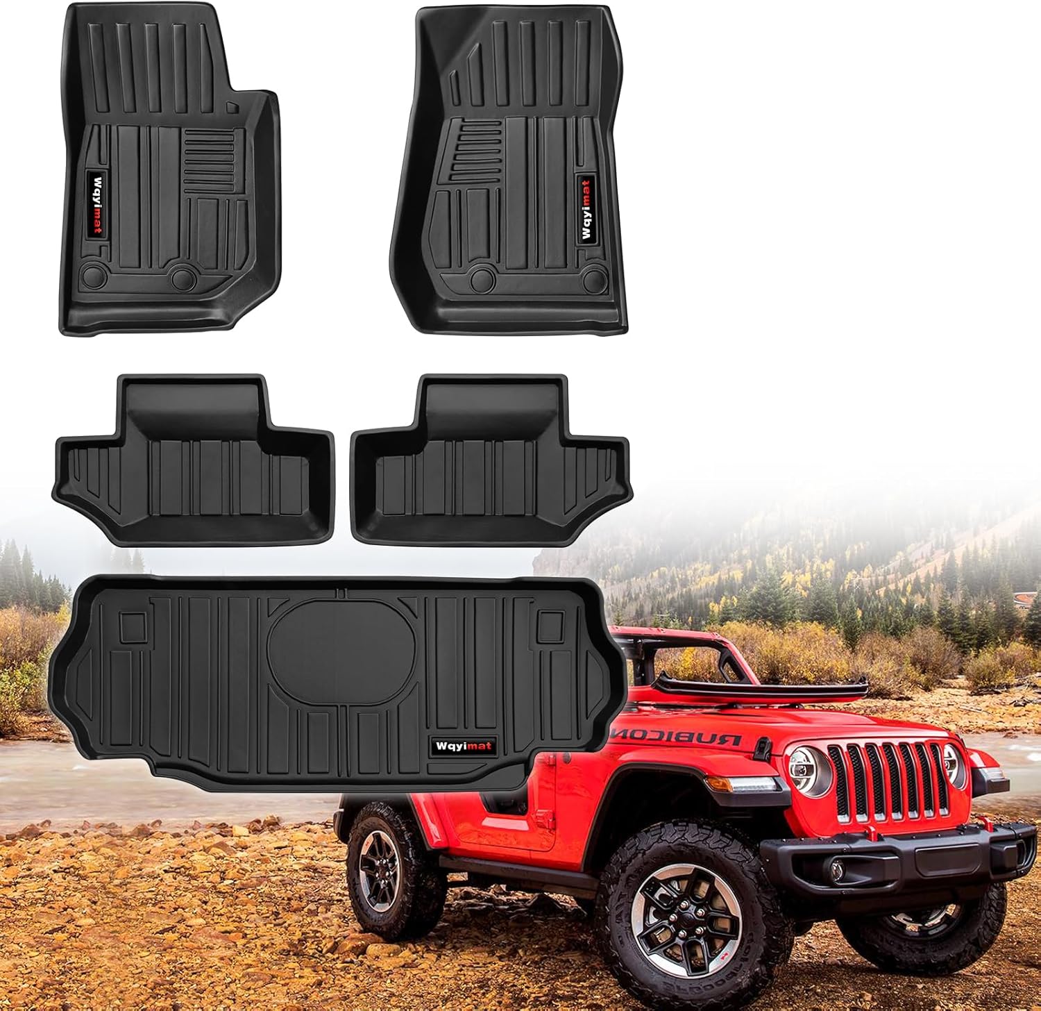 for 2007-2018 Jeep Wrangler JK 2 Door Floor Mats & Cargo Liner,TPE All Weather Car Liners Accessories,Custom Fit 1st & 2nd Row Floor Liners and Trunk Mat (for 2007-2018 Jeep Wrangler JK 2 Door)