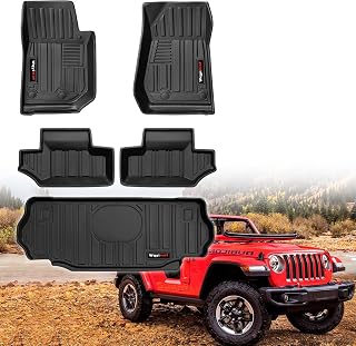 for 2007-2018 Jeep Wrangler JK 2 Door Floor Mats & Cargo Liner,TPE All Weather Car Liners Accessories,Custom Fit 1st & 2nd Row Floor Liners and Trunk Mat (for 2007-2018 Jeep Wrangler JK 2 Door)