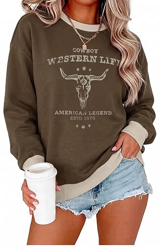 ASTANFY Cow Western Sweatshirts for Women Country Cowgirl Pullover Outfits