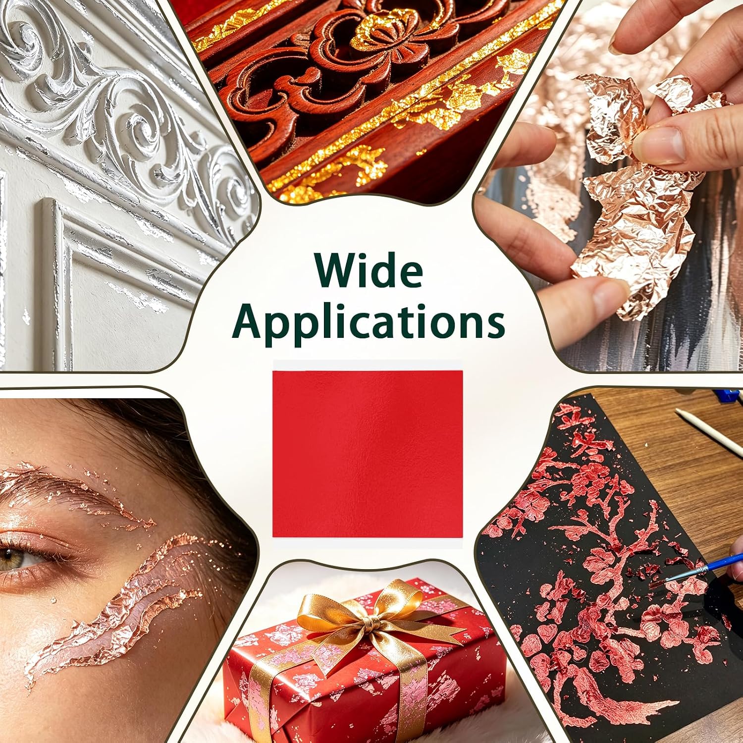 Vonty 200 Pcs Red Foil Sheets for Crafts Imitation Leaf Gilding Decor