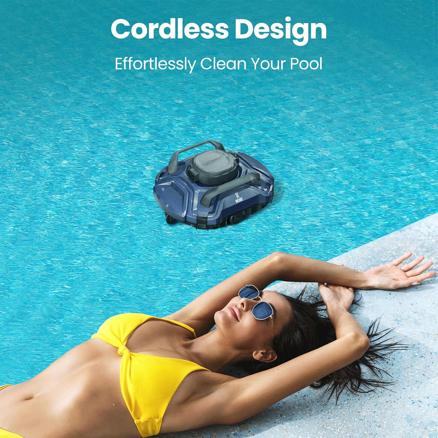 Cordless Robotic Pool Vacuum Cleaner Dual-Motor Automatic Intelligent Navigation Self-Park Cleaning for In-ground/Above-Ground PoolArea Up to 900 sq.ft (80 ㎡) Flat Floor