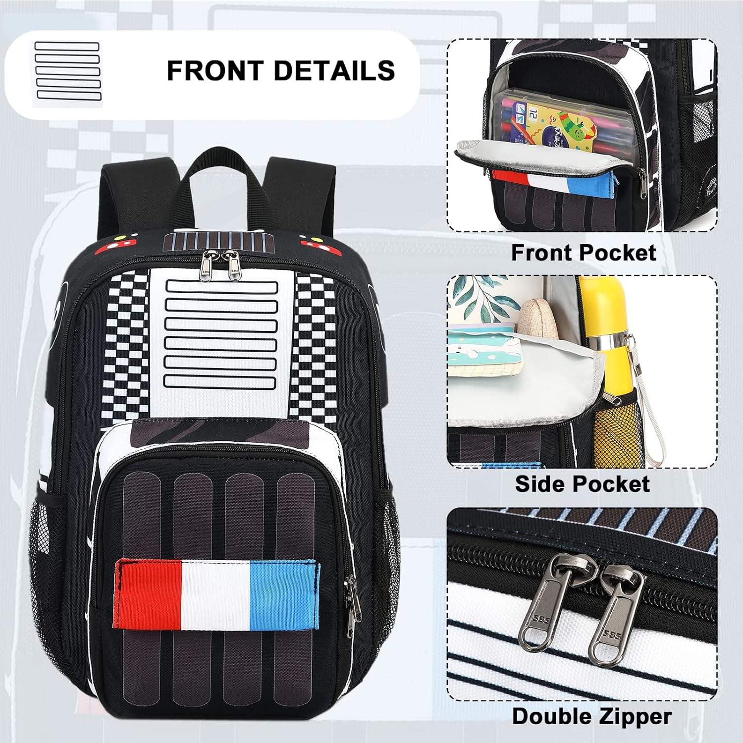 Kids School Backpack with Lunch Box for Boy Kindergarten BookBag School Bag Preschool Kindergarten Toddler Backpack (Police Car) - Image 3