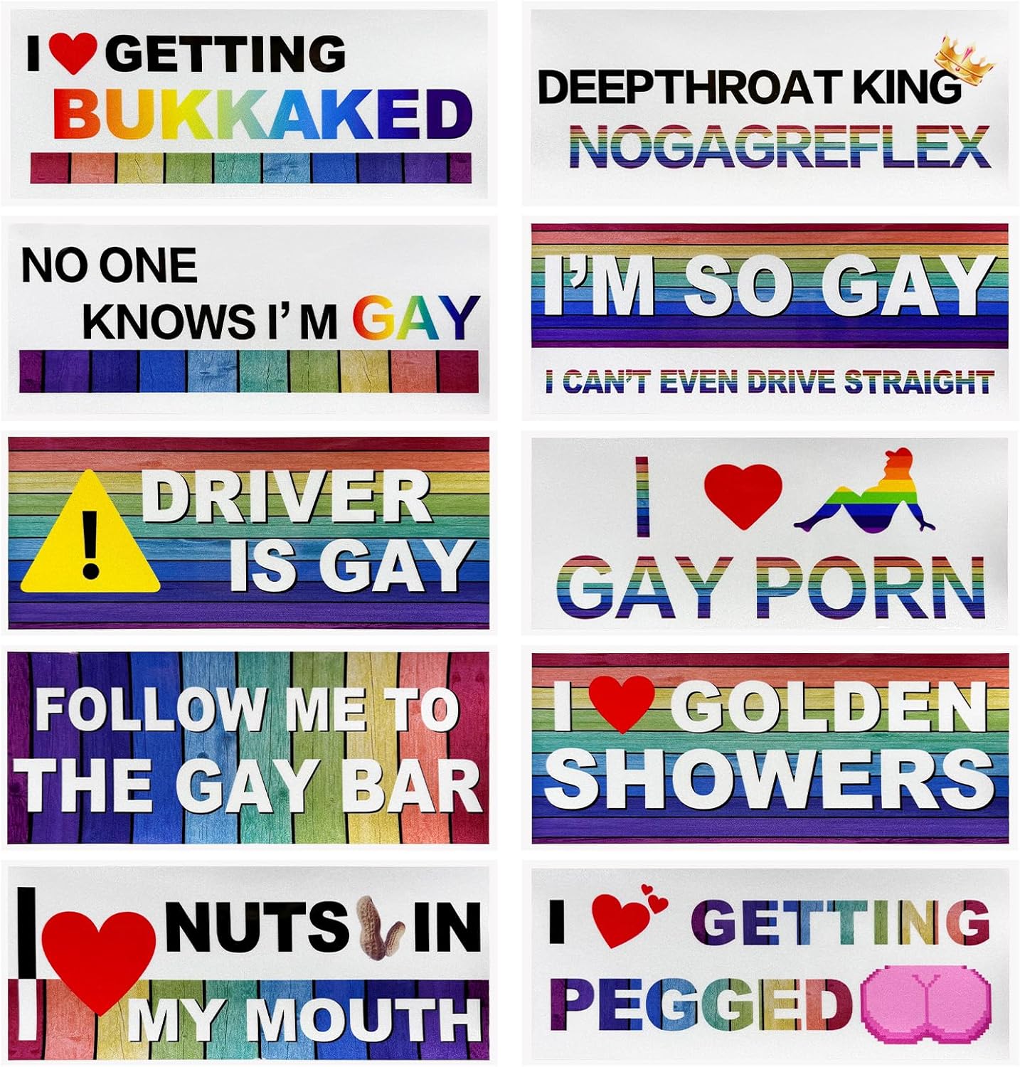 DXNQ 10 PCS Car Funny LGBT Stickers, Waterproof Prank Rainbow Bumper Stickers with Humor Text, Universal Colorful Gay Pride Decals for Vehicle Luggage Window, Car Accessories (02)