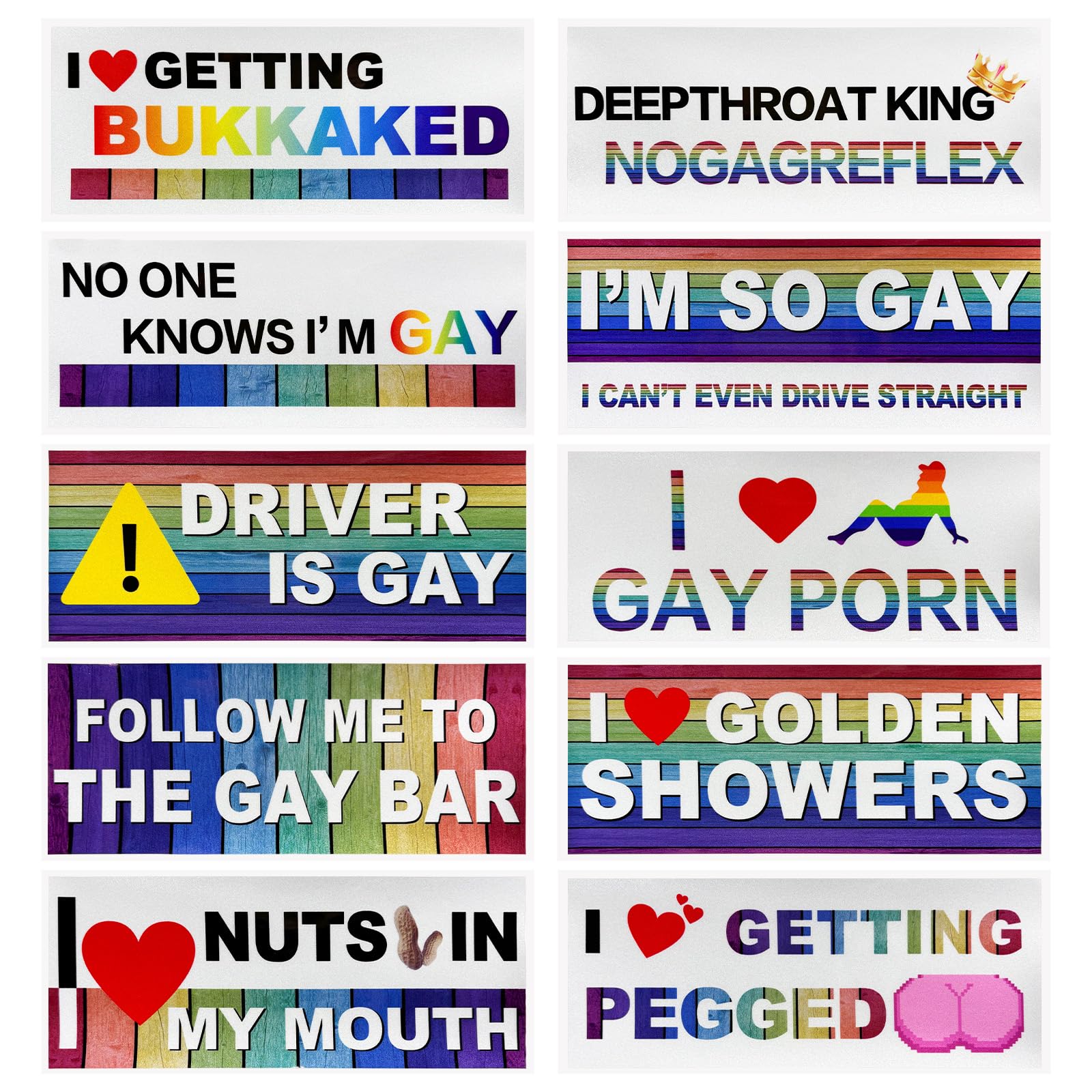 10 PCS Car Funny LGBT Stickers, Waterproof Prank Rainbow Bumper Stickers with Humor Text, Universal Colorful Gay Pride Decals for Vehicle Luggage Window, Car Accessories (02)