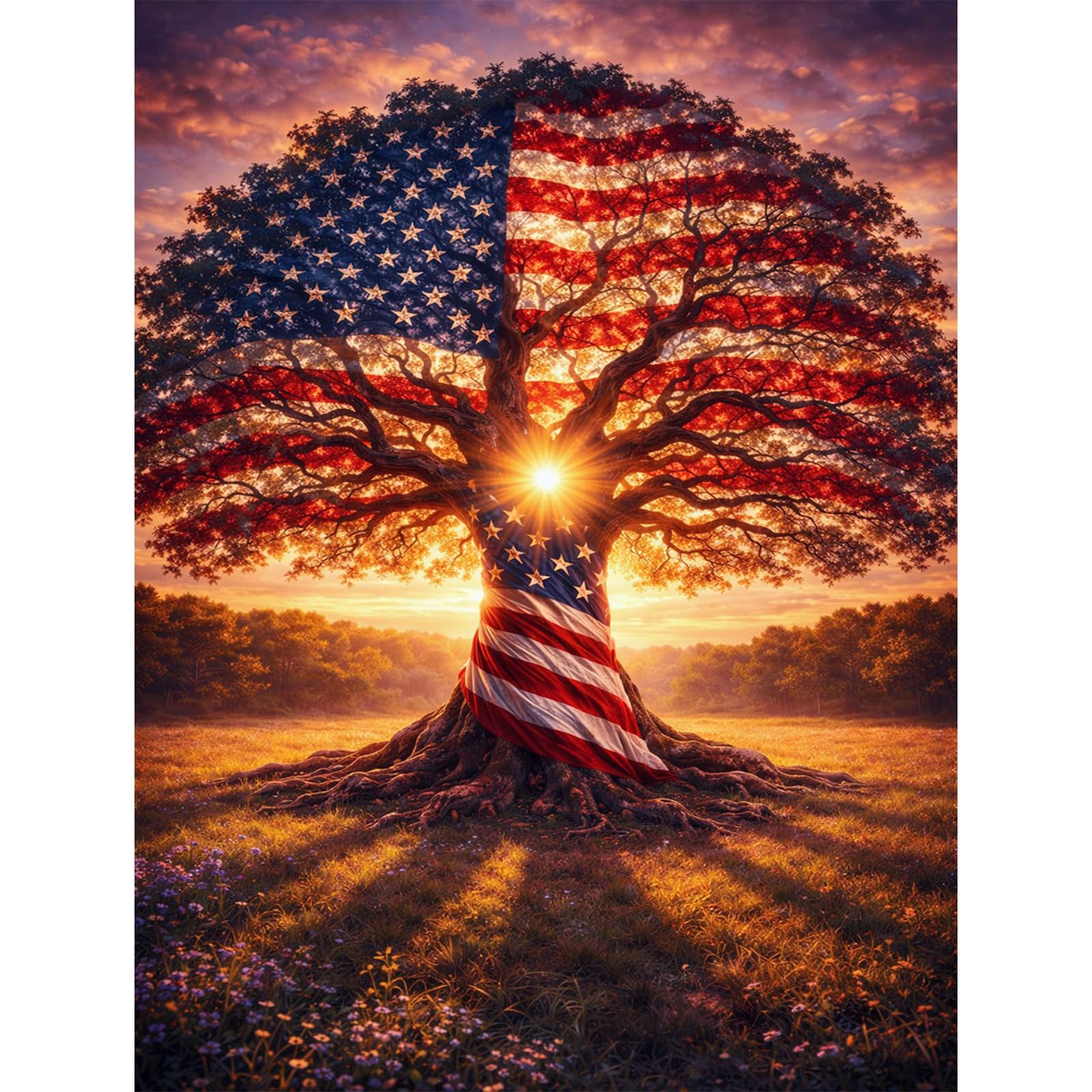 Diamond Painting Kit - American Flag Tree of Life -1