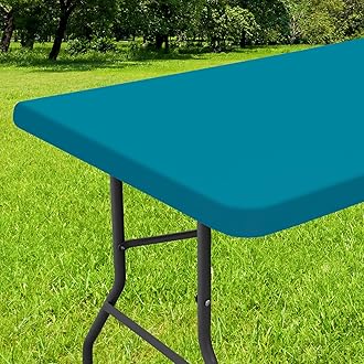 Smiry Rectangle Tablecloth, Elastic Fitted Flannel Backed Vinyl Tablecloths for 5ft Folding Tables, Waterproof Wipeable Table Covers for Indoor, Outdoor, Picnic and Camping (Turquoise, 30"x60")