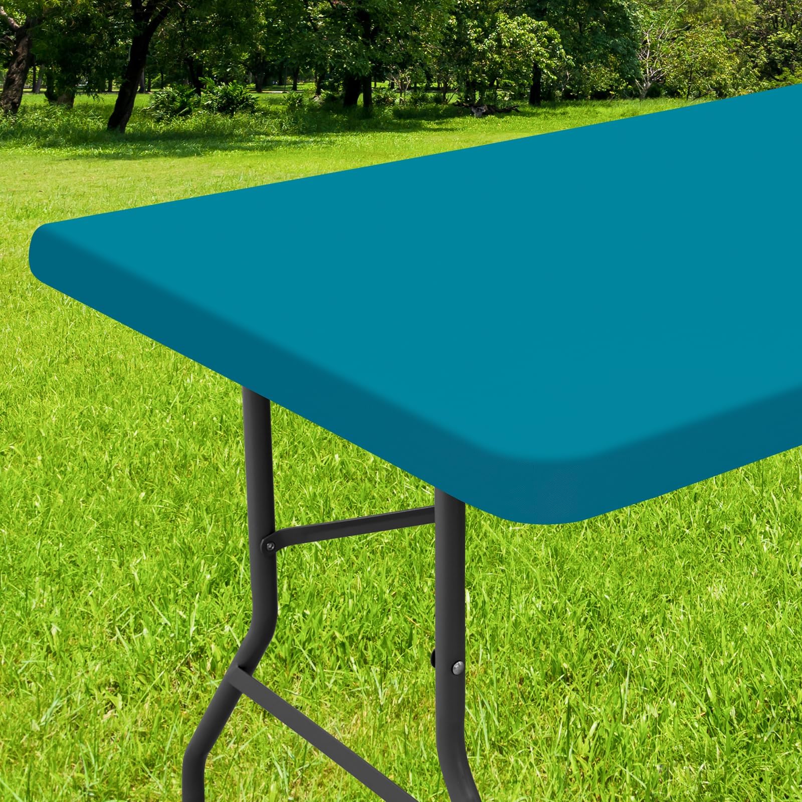 Smiry Rectangle Tablecloth, Elastic Fitted Flannel Backed Vinyl Tablecloths for 5ft Folding Tables, Waterproof Wipeable Table Covers for Indoor, Outdoor, Picnic and Camping (Turquoise, 30"x60")