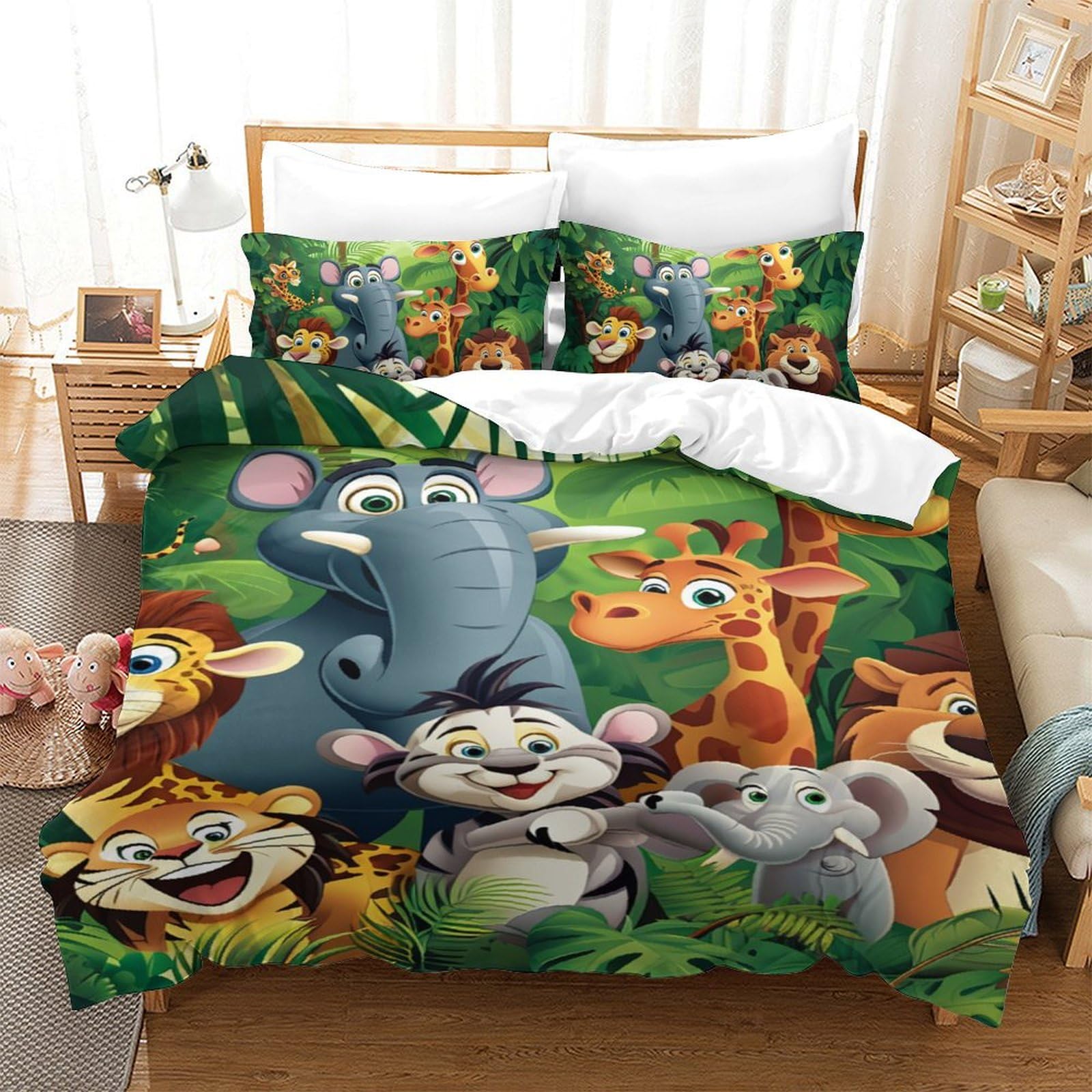 GXYUAOIEF Jungle Animals Duvet Cover Sets 3 PCS Hotel Quality Quilt Cover Bedding Sets Bed Covers with Pillowcases with Zipper Closure Hypoallergenic Soft Breathable Microfiber Single（140x200cm）