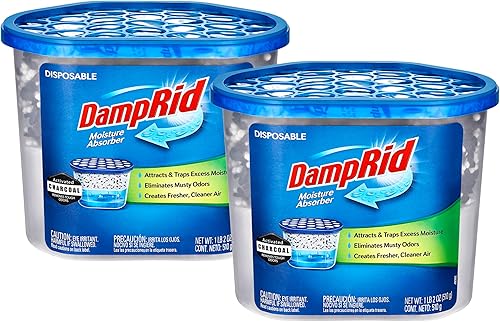 Damp Rid - Absorbedor de humedad y removedor de olores con carbón activado, sin fragancia, 18 onzas (paquete de 2) desechable, dura hasta 60 días,