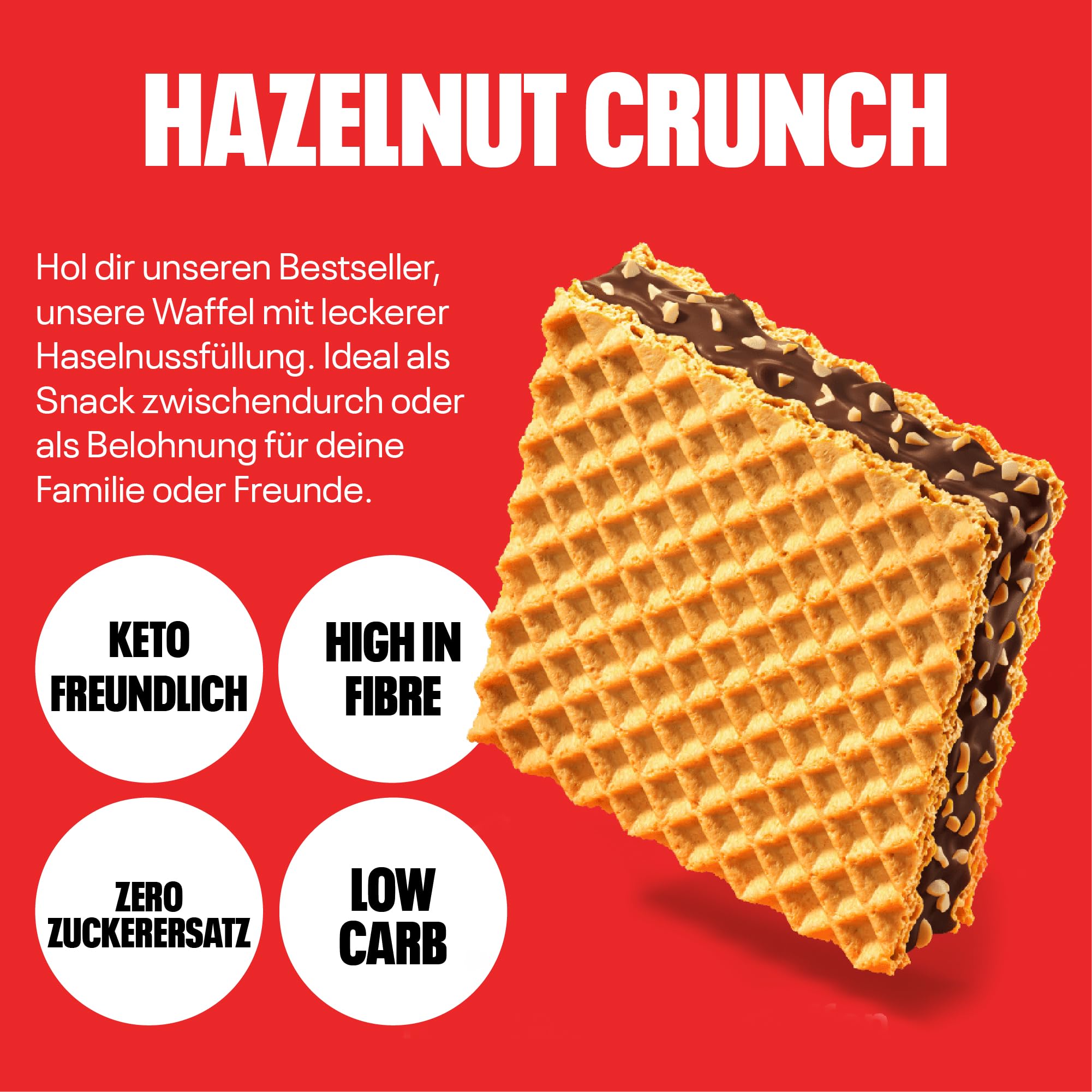 NEOH Low Carb Waffeln Haselnuss Schokolade - 1 g Zucker / 95 kcal - Ohne Zuckerzusatz - 21 g (24er Pack) - Hazelnut