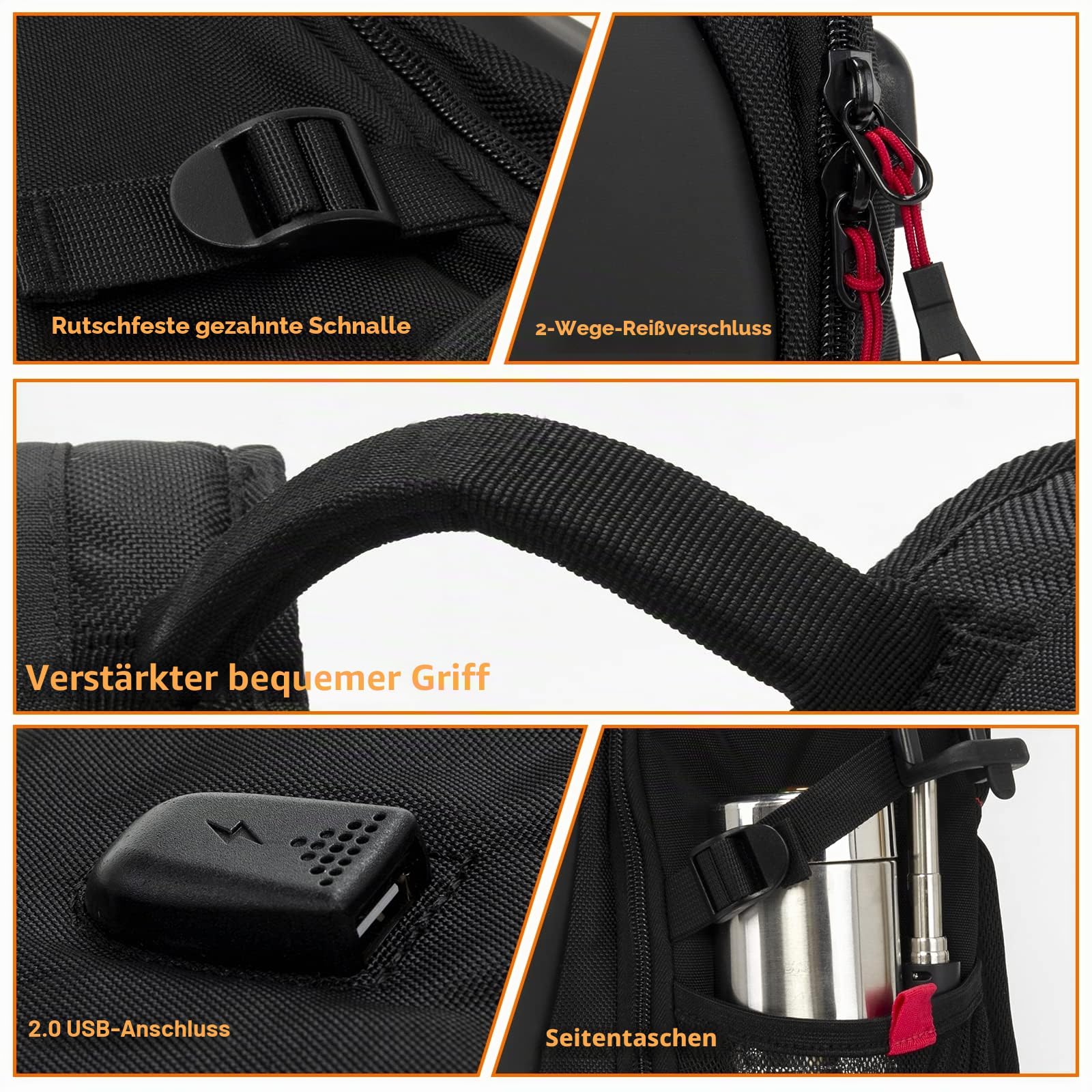 KINGSLONG Motorradrucksäcke für Herren,Rucksack Laptop Herren 15-17,3 Zoll | Tech Wasserdicht Gaming Rucksack mit USB-Anschluss Reisen Rucksäcke Hartschale Motorrad Rucksack Outdoor - Schwarz