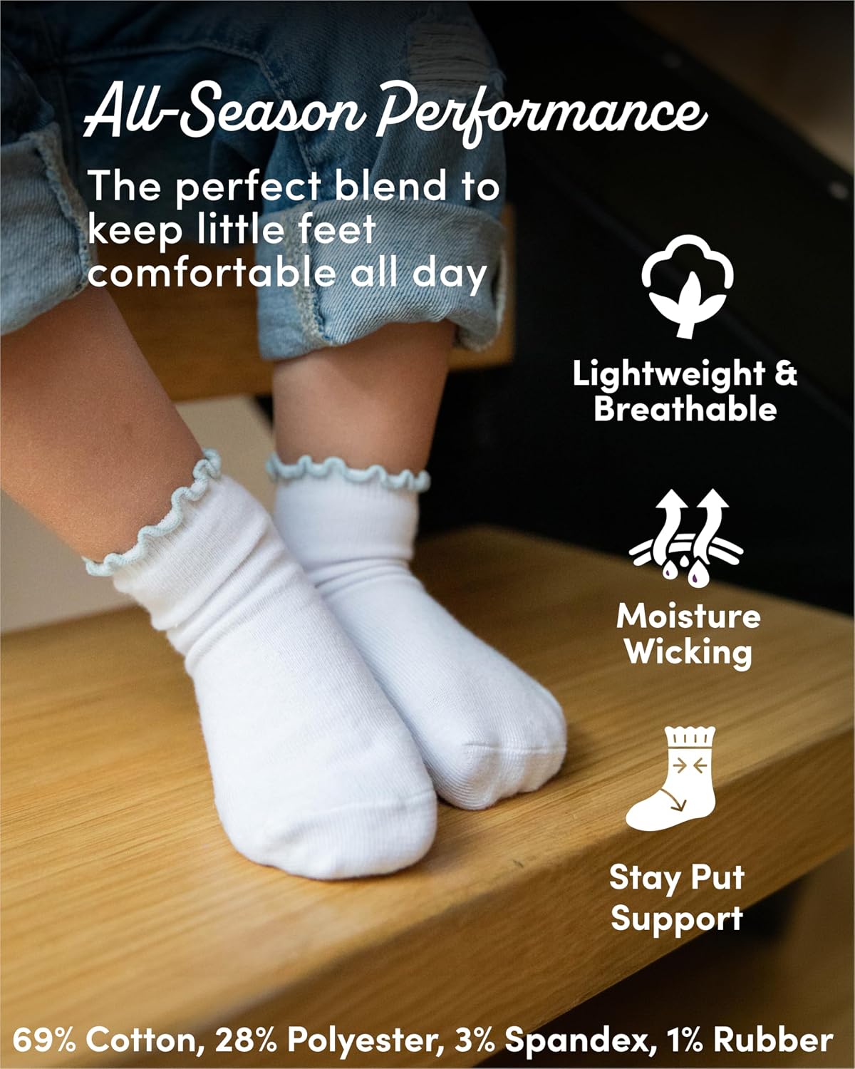 Fruit of the Loom Ruffle Socks for Girls - Cotton Grip Socks for Baby & Toddler