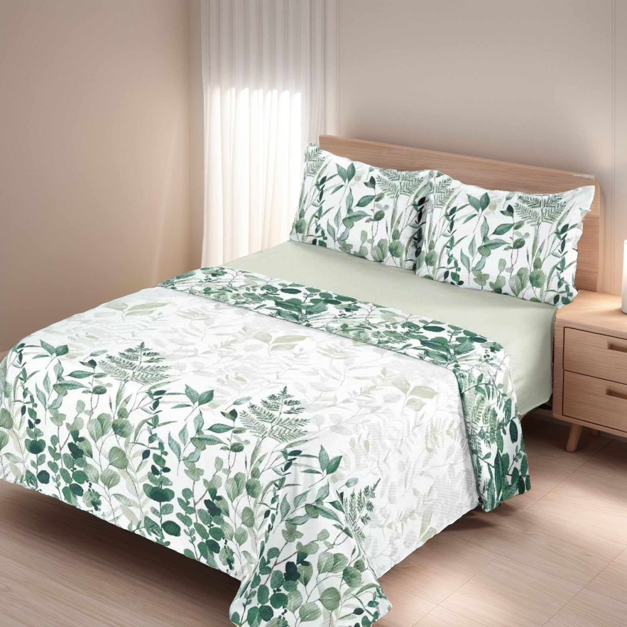 Etrexonline Juego de Sábanas 4 Piezas Cama 180 cm - Microfibra Ultra Suave Incluye 1 Bajera Ajustable 180x200+28 cm, 1 Encimera 250x270 cm, y 2 Fundas de Almohada 50x100 cm - Color Botánico