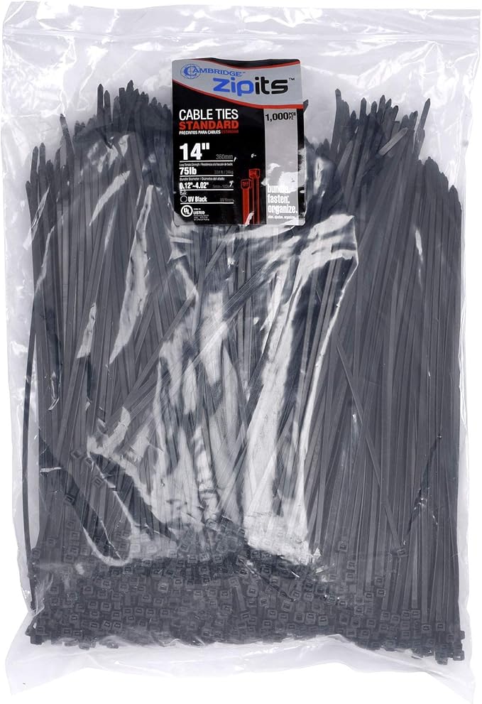 Cambridge ZipIts Cable Ties 1000 Pieces 14in 75 Lb Tensile