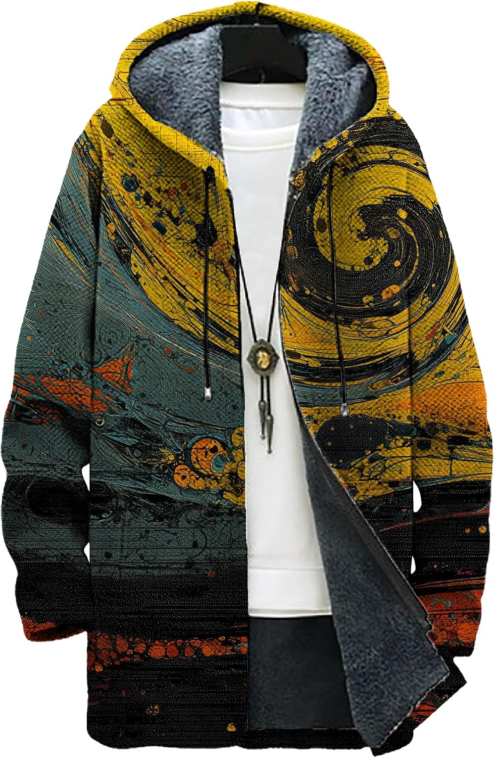 domirica Mens Hooded Cardigan Japanese Art Zip Up Long Sleeve Sweater Hoodie Dragon Print Coat with Pockets