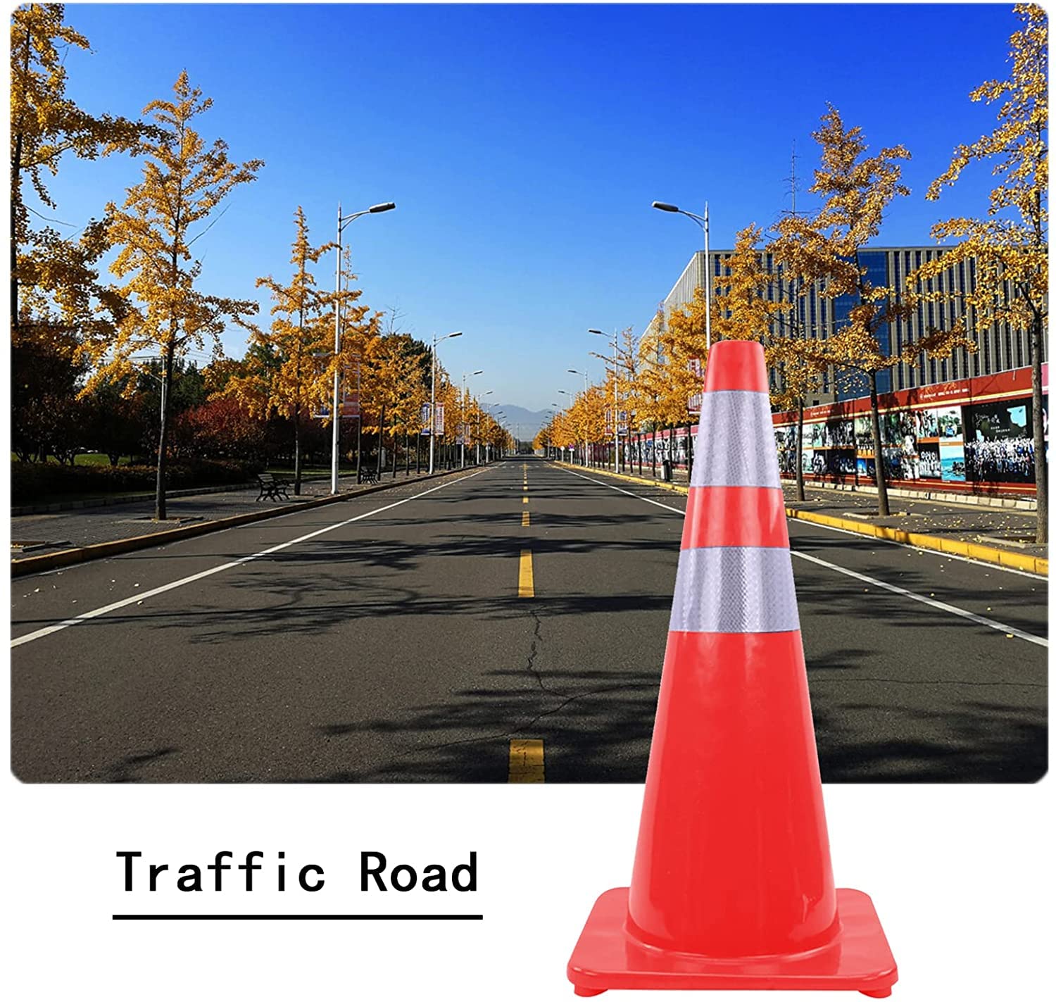 Cônes de signalisation routière durables en PVC, cônes de sécurité portatifs rouges, cônes de chantier lestés avec col réfléchissant, pour le stationnement, l'entraînement à la conduite et les al