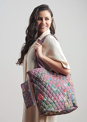 Miniatura 4 de Maison d' Hermine Shopping Bag Cotton Quilted Tote Bag with Zipper Pockets & Small Pouch Grocery Bag for Work Travel Lunch