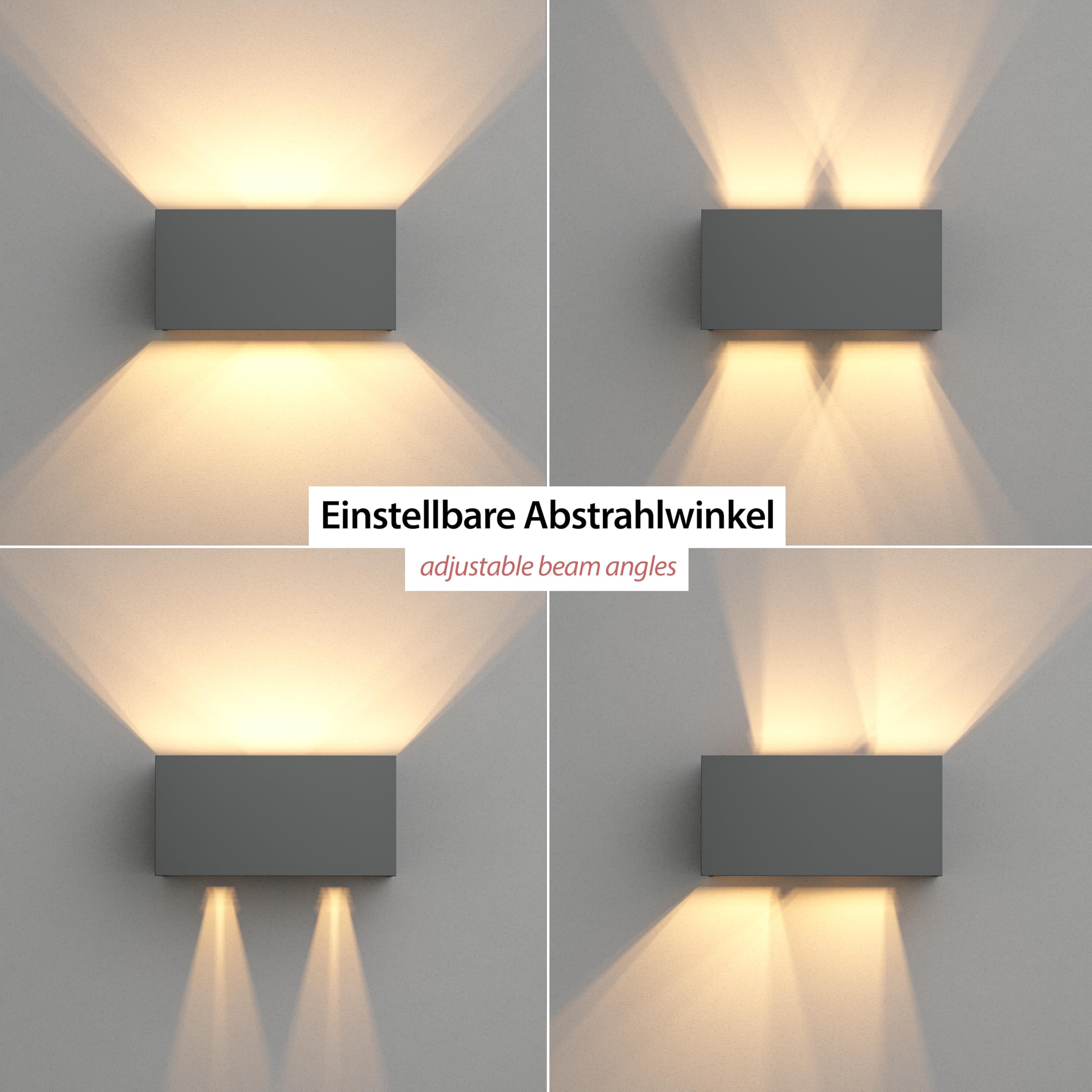 ledscom.de 2x Wandleuchte CUBEL für außen, IP65, Up-/Downlight, grau matt, eckig, 2x G9 max. 10W