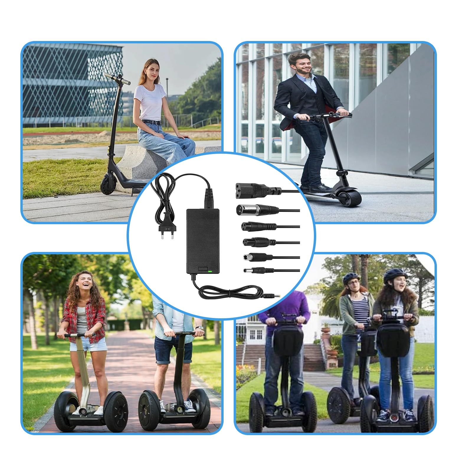 Ładowarka do skutera, 42 V 2 A, ładowarka do skutera, akumulator 42 V, zasilacz sieciowy, kabel do ładowania | Hoverboard kabel do ładowania z 6 złączami interfejsowymi, do skuterów elektrycznych, rowerów elektrycznych