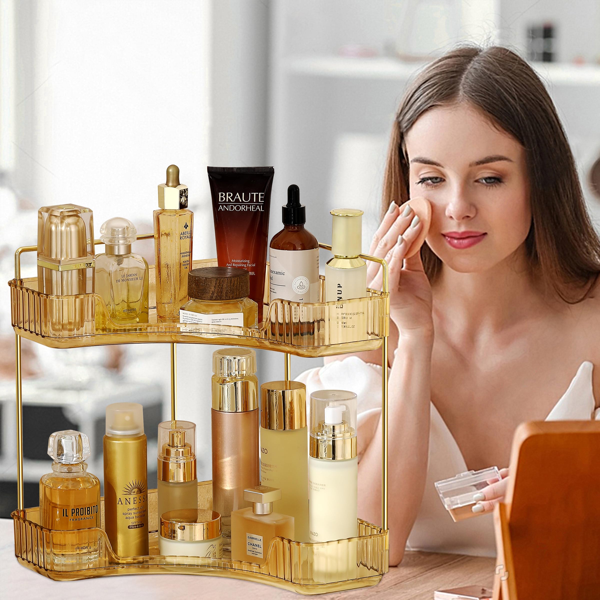 2-stöckiger Eck-Organizer Aus Metall – Gold/Weiß, Für Badezimmer, Kosmetik Oder Küche