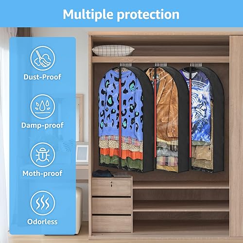 Miniatura 7 de Bolsas de ropa Gussetes de 6.5 pulgadas para colgar ropa, almacenamiento en el armario, trajes de 40 pulgadas con cremallera, bolsa de ropa colgante