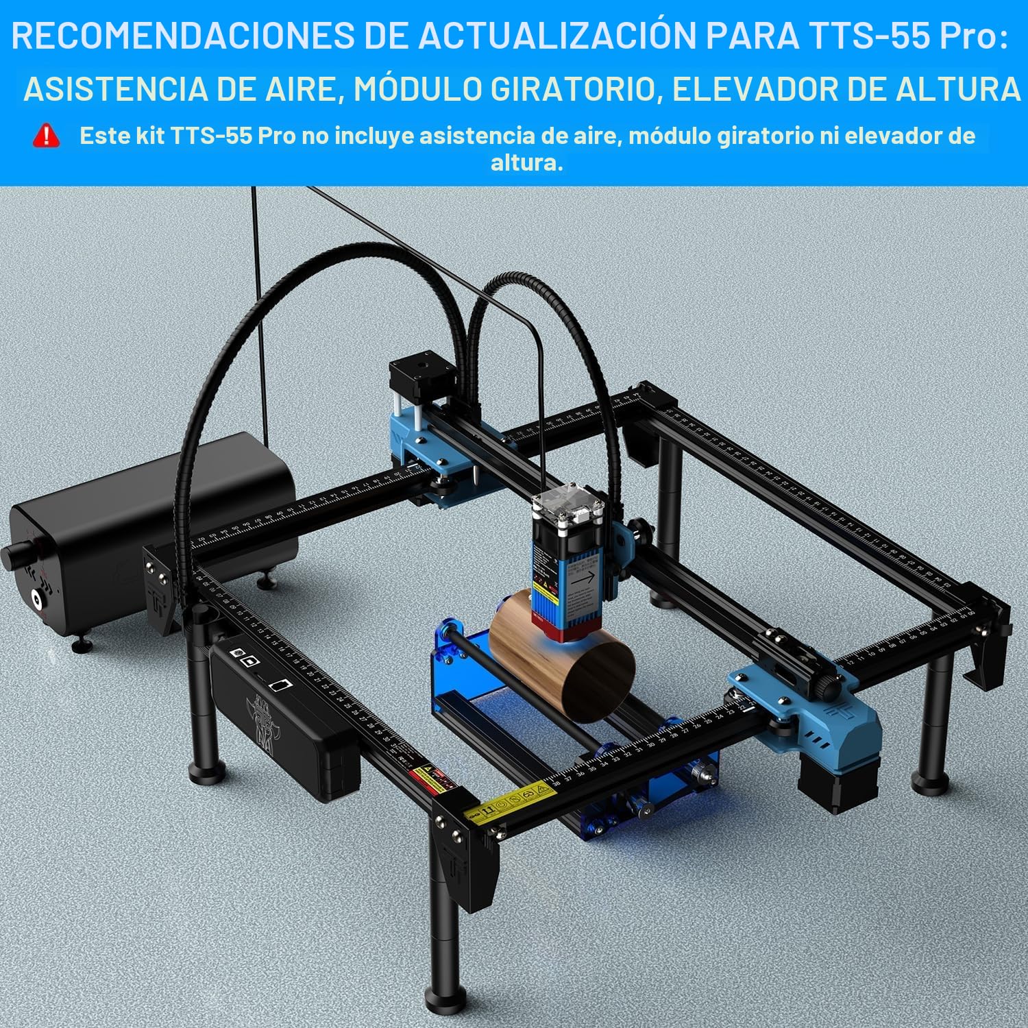 Twotrees TTS-55 Pro 5-5.5W Grabador Láser para Rompecabezas de Madera 3D 5.5 W Máquina de Foco Fijo con 30L/min Unidad de Bomba de Aire Kit de Rodillos Rotativos