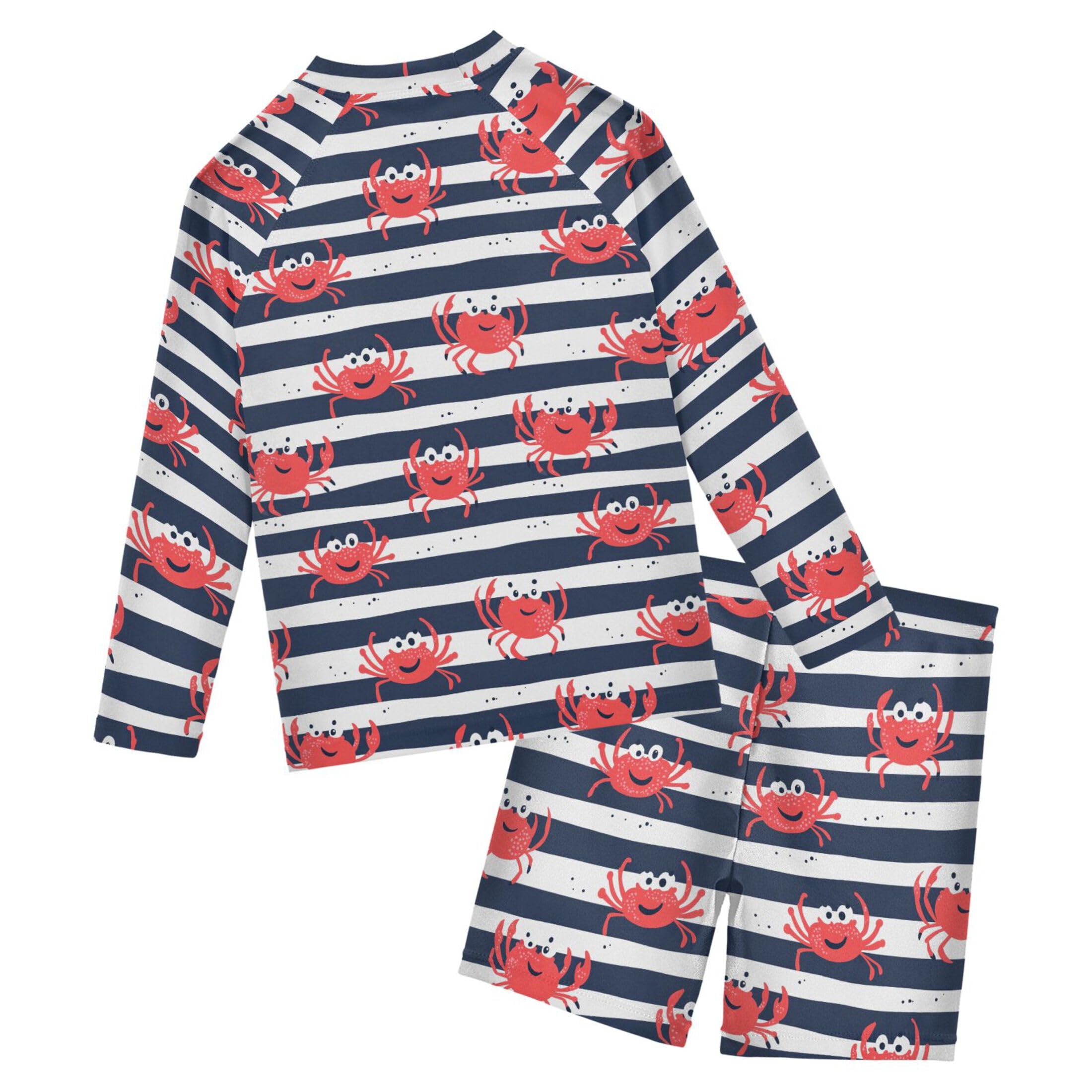 Cute Crab Stripe Baby Boys' Toddler Long Sleeved Rashguard Swim Bathing Suit Set B0404074