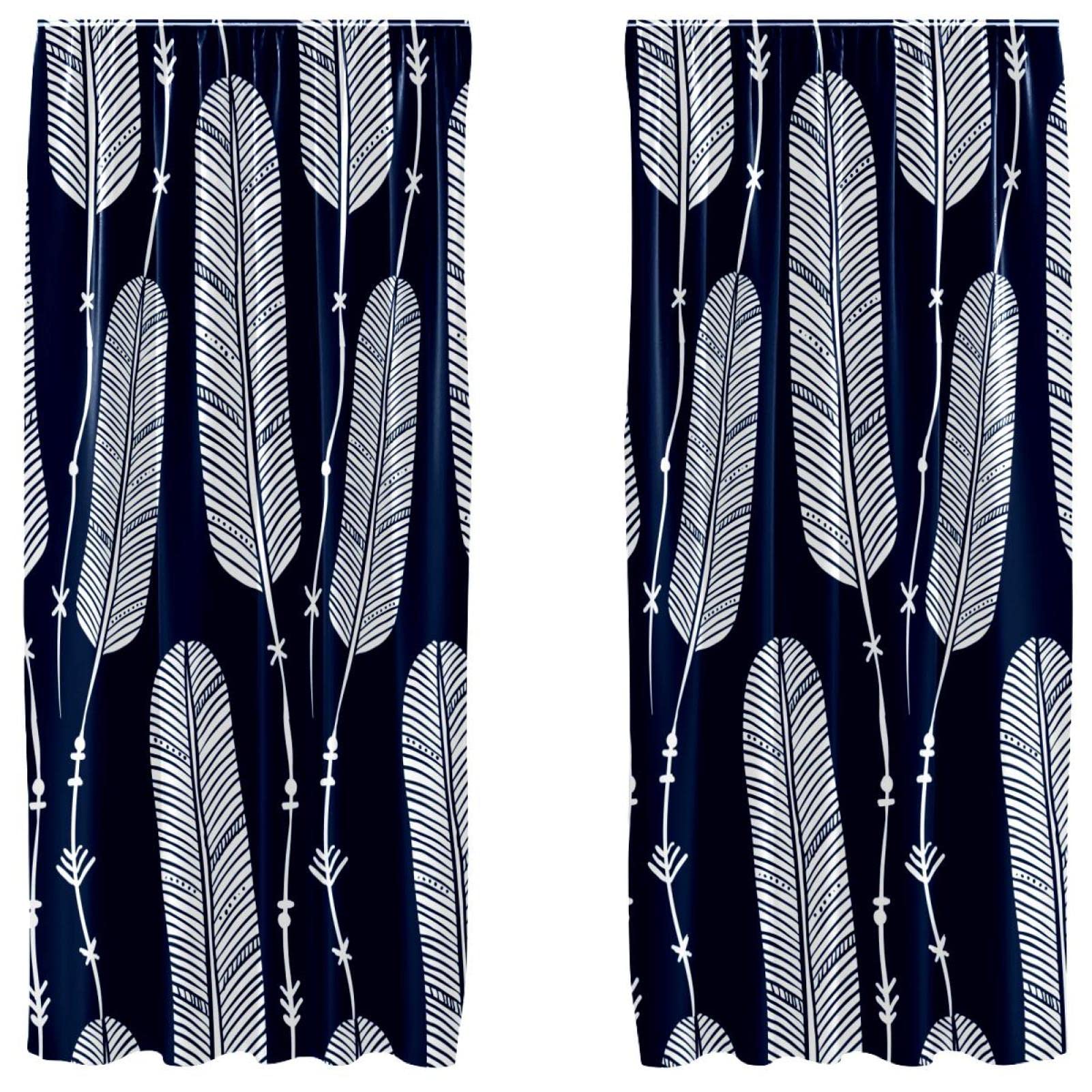 Cortinas Ligeras Hoja Azul Marino 55x84 - Juego Decorativo Boho