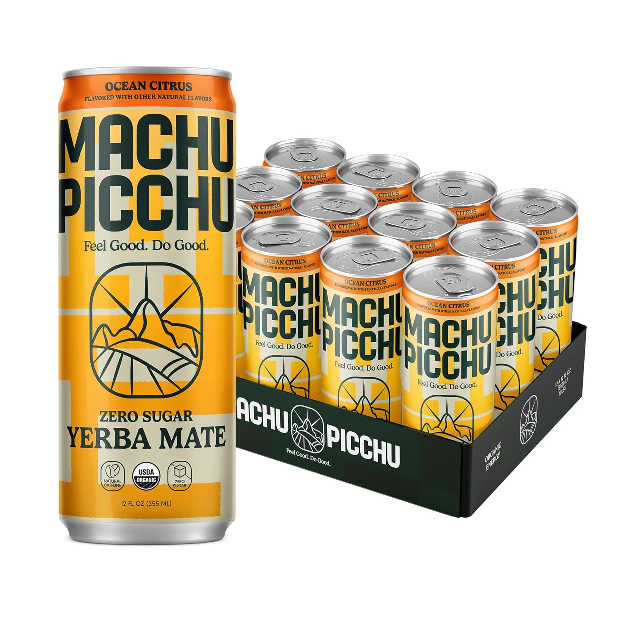 Sponsored Ad - MACHU PICCHU ENERGY, Non-Carbonated Zero Sugar Yerba Mate, Clean Energy Drink Alternative, 12oz (Pack of 12) – 120mg Organic Green Coffee Bean Caffeine, Low Calorie, USDA Organic, No Artificial Flavors (Ocean Citrus)