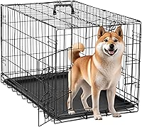Simple Deluxe 30-Inch Medium Dog Crate with Divider, Double Door Folding Metal Wire Cage with Leak-Proof Plastic Tray, Portable Pet Kennel for Indoor, Outdoor, and Travel