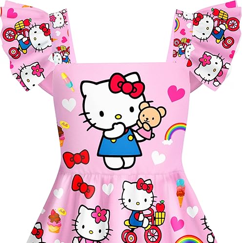 Vista 4 de YY-one Vestido para niñas pequeñas, cuello cuadrado, casual, para fiestas en casa, para jugar