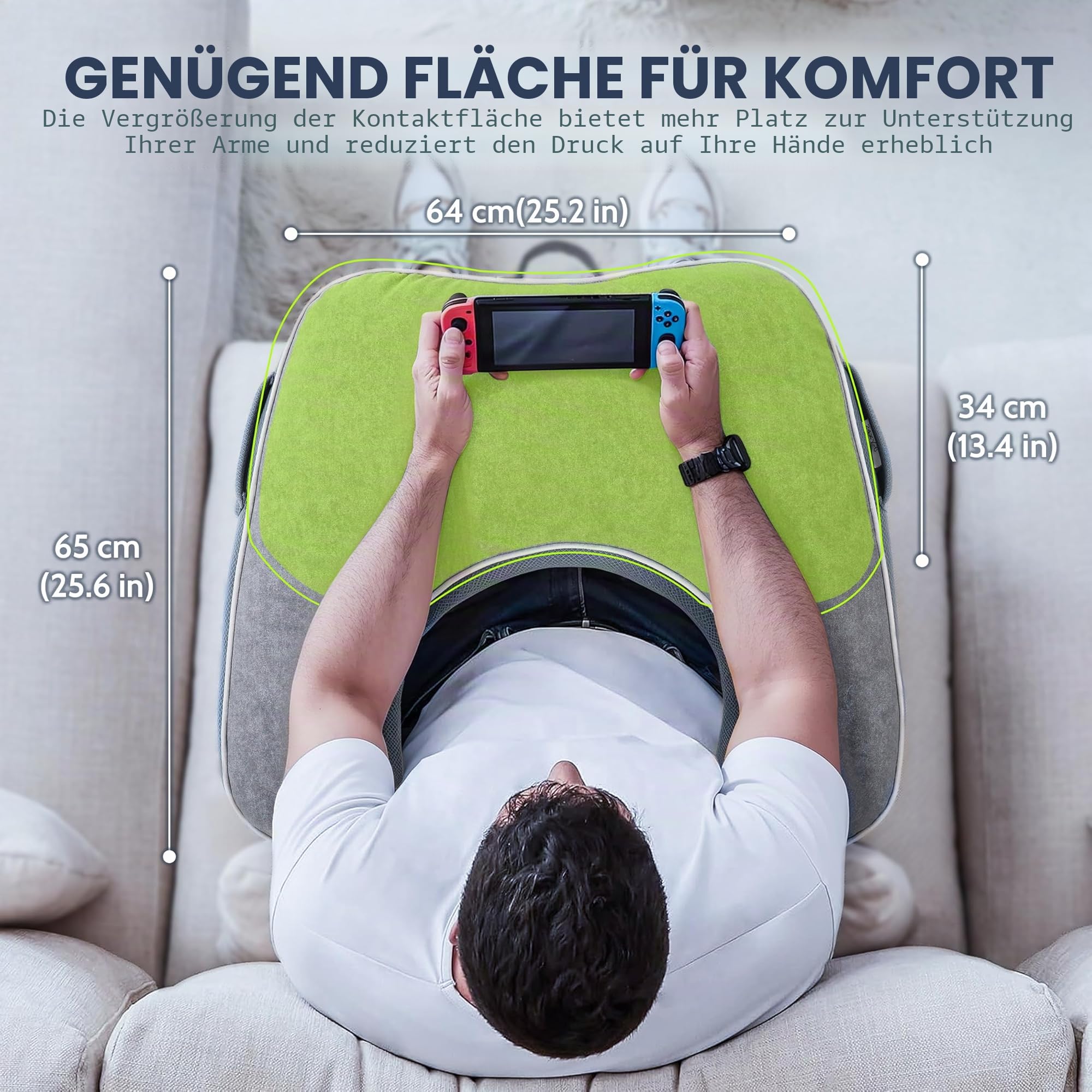 Lesekissen für Gaming, Gaming-Kissen für den Schoß, Häkelkissen zur Unterstützung des Schoßes, Armstützkissen für Erwachsene, Häkeln, Arbeiten oder Sitzen im Bett, Boden und Sofa (grau)