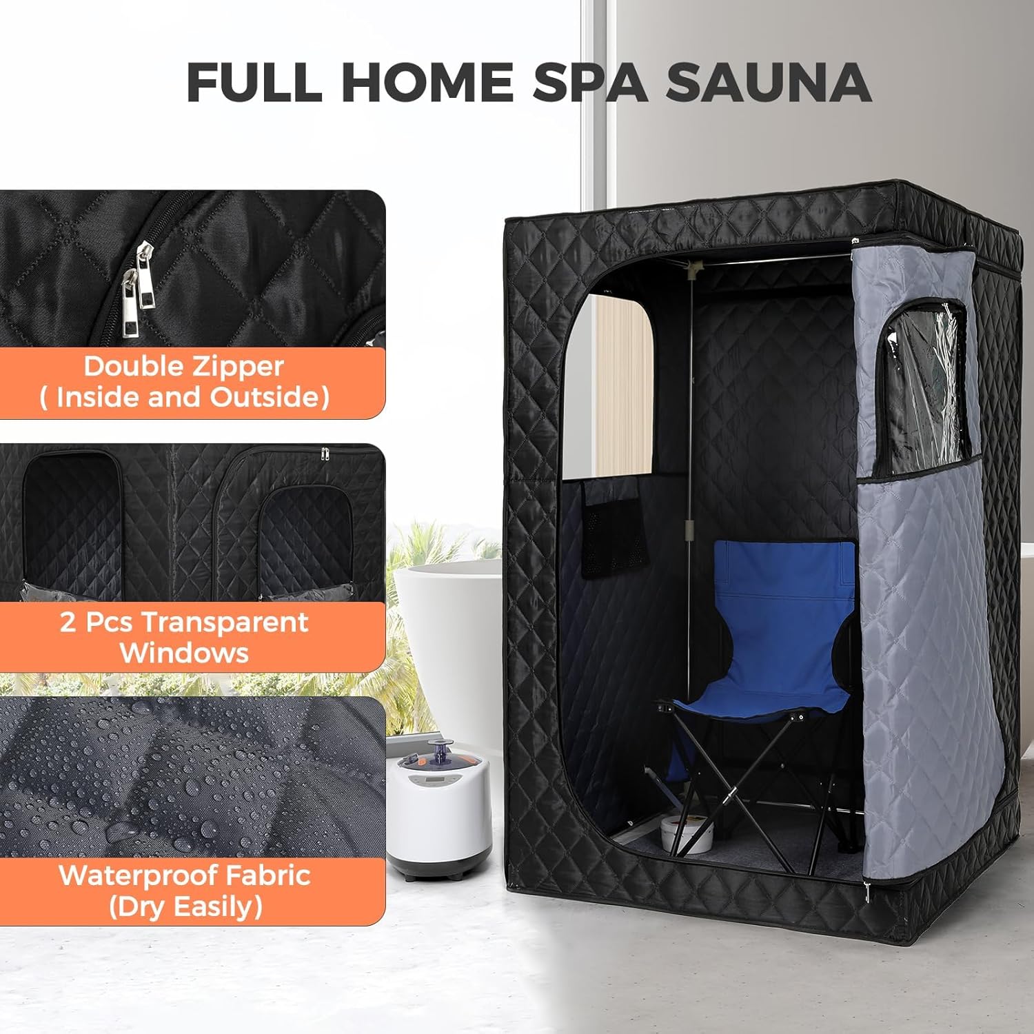 2026 Upgraded Portable Sauna for Home, Full Body Personal Steam Sauna Tent with 1000W 2.6L Steamer, 1-99 Min Timer & Remote Control, Foldable Chair Included, Home SPA (Black)