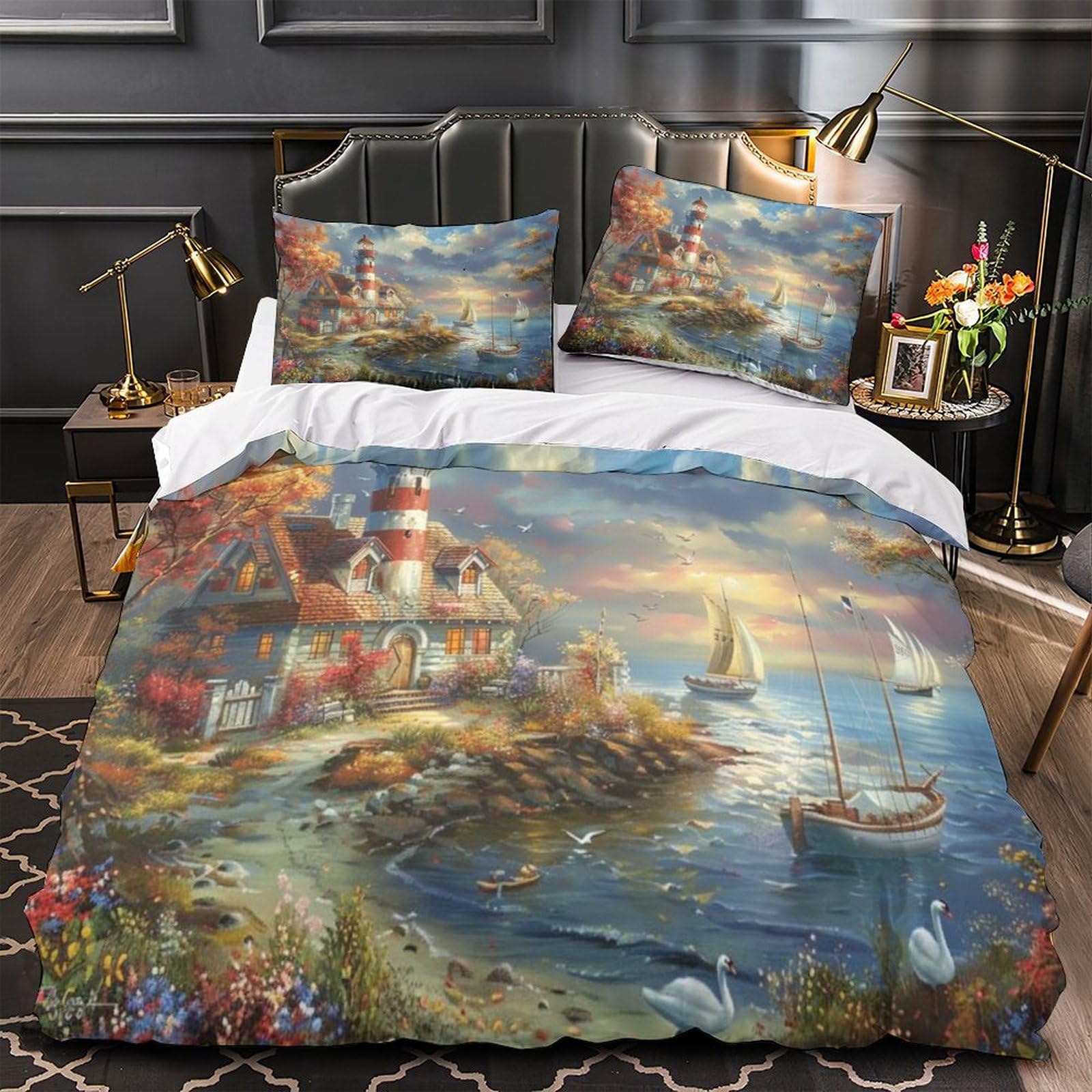 Housse de couette fermeture éclair Beach House anti-plis en 3D
