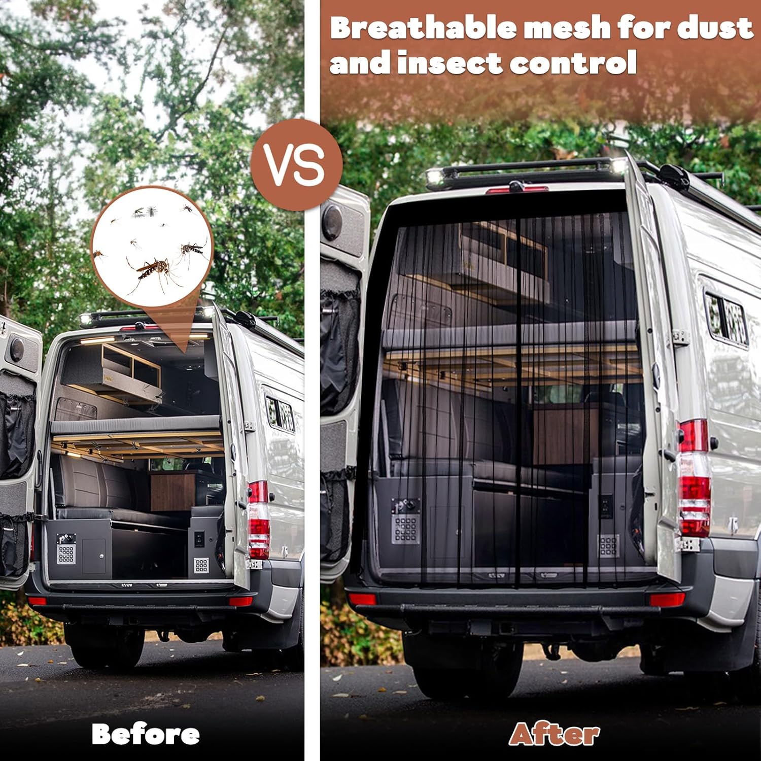 XCBYT Van Bug Screen | Magnetic Closure Bug Screen for Camping | Van Life Essentials | Universal Fit for RAM ProMaster & Ford Transit High Roof Rear Doors (79” H x 67” W)