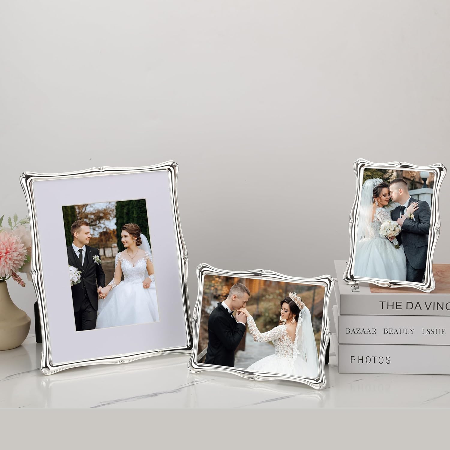 Silver 8 x 10'' Premium Alloy Picture Frame with Acid Free Mat 5x7'',Luxury Hi-End Picture Frames 5x7'' with Black Velevt Backing for Desktop and Wall Hanging