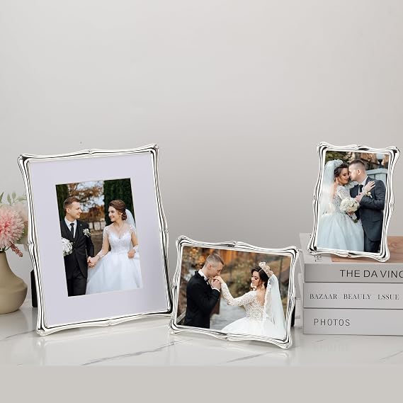 Silver 5x7'' Premium Alloy Picture Frame,Luxury High-End Decor 7x5'' Photo Frames with Real Glass and Velvet Backing,for Tabletop or Wall Hanging