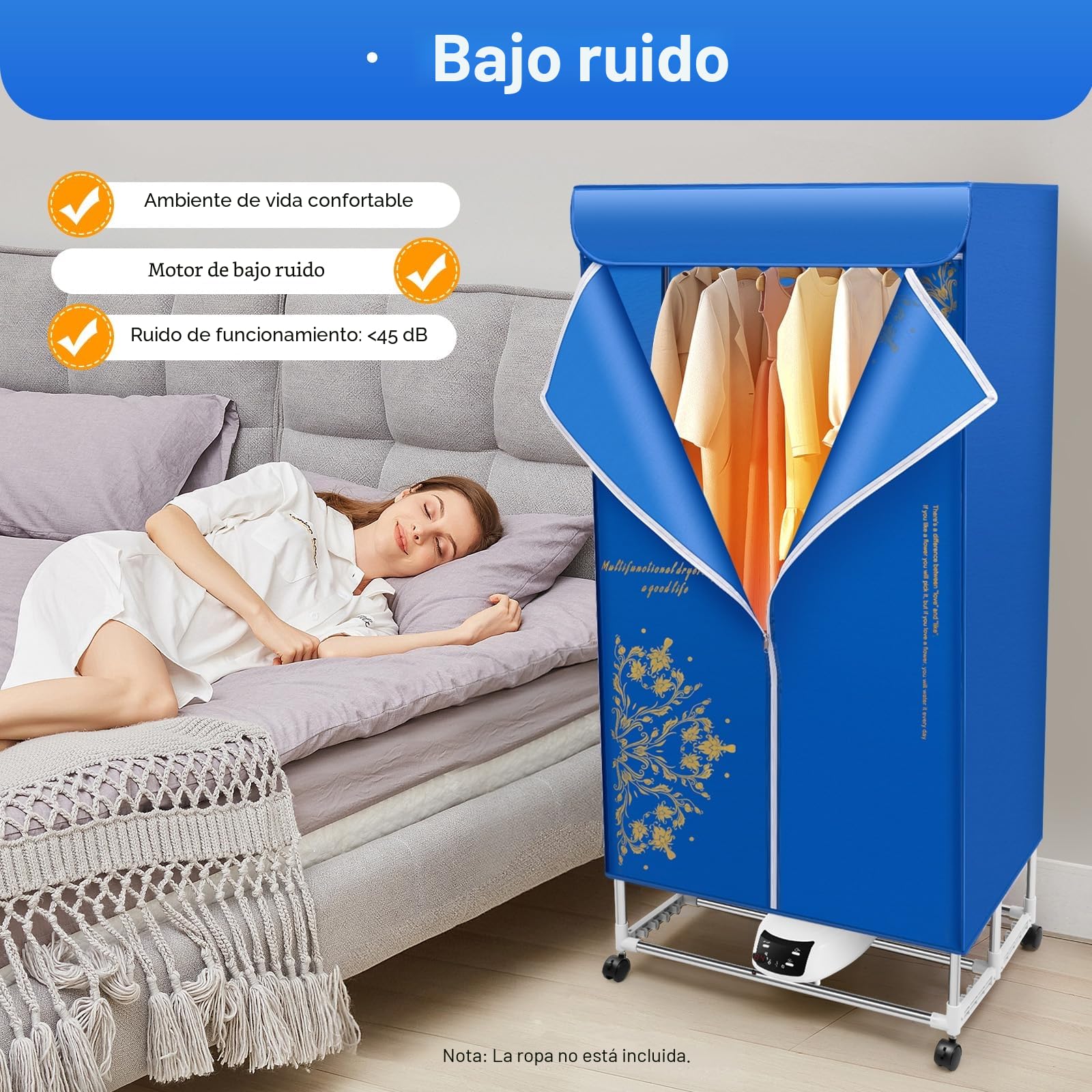 Secadora de ropa eléctrica, secadora plegable de 3 velocidades con mando a distancia, estante de secadora,0-240 minutos función de temporización, gran capacidad, diseño de doble capa, para casas